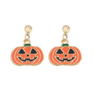 Halloween Jack O'Lantern Earrings Gold Pumpkin Drop